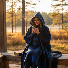 Load image into Gallery viewer, 75% Wool Buffalo Check Hooded Blanket Poncho