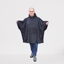 Load image into Gallery viewer, Black Fleece Hooded Blanket Poncho Scout Guide Camp Blanket Poncho