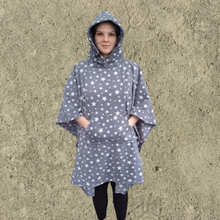 Load image into Gallery viewer, Grey with White Stars Fleece Hooded Blanket Scout Guide Camp Blanket Poncho