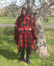 Load image into Gallery viewer, 75% Wool Buffalo Check Hooded Blanket Poncho