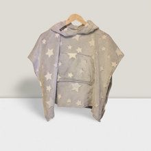 Load image into Gallery viewer, Light grey hooded blanket with glow in the dark stars and pocket