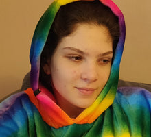 Load image into Gallery viewer, Extra Long Rainbow Fleece Hooded Blanket Poncho