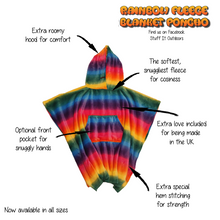 Load image into Gallery viewer, Extra Long Rainbow Fleece Hooded Blanket Poncho