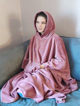 Load image into Gallery viewer, Rose Pink Hooded Fleece Blanket Poncho