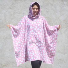 Load image into Gallery viewer, Pink and White Heart Fleece Hooded Blanket Poncho