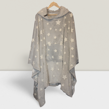 Load image into Gallery viewer, Light grey hooded blanket with glow in the dark stars and pocket