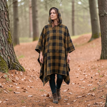 Load image into Gallery viewer, 75% Wool Buffalo Check Hooded Blanket Poncho
