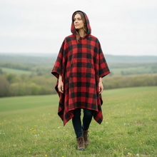 Load image into Gallery viewer, 75% Wool Buffalo Check Hooded Blanket Poncho
