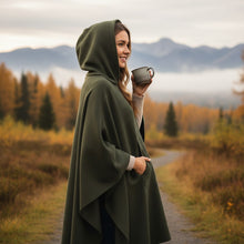 Load image into Gallery viewer, Traditional Army Surplus 75% Wool Green Hooded Blanket Poncho
