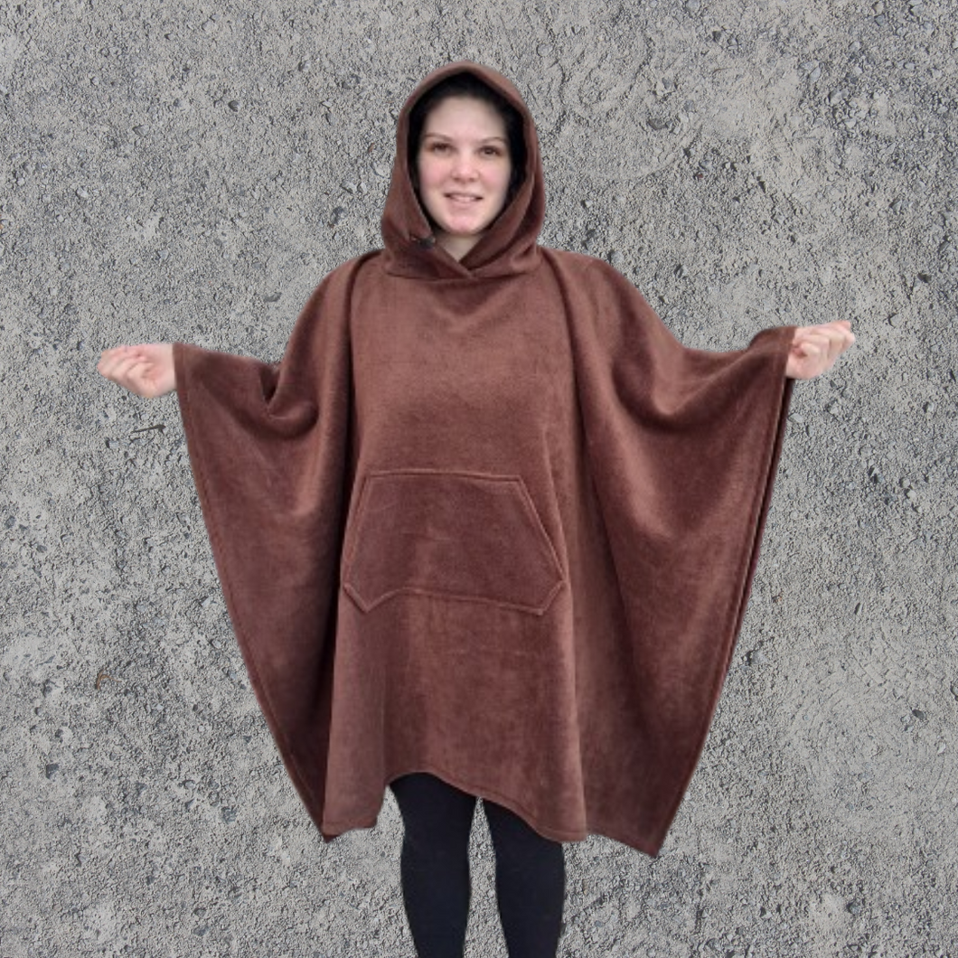 Chocolate Brown Fleece Hooded Blanket Poncho Scout Guide Camp Blanket Poncho