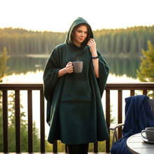 Load image into Gallery viewer, Green Fleece Hooded Blanket Poncho Scout Guide Camp Blanket Poncho
