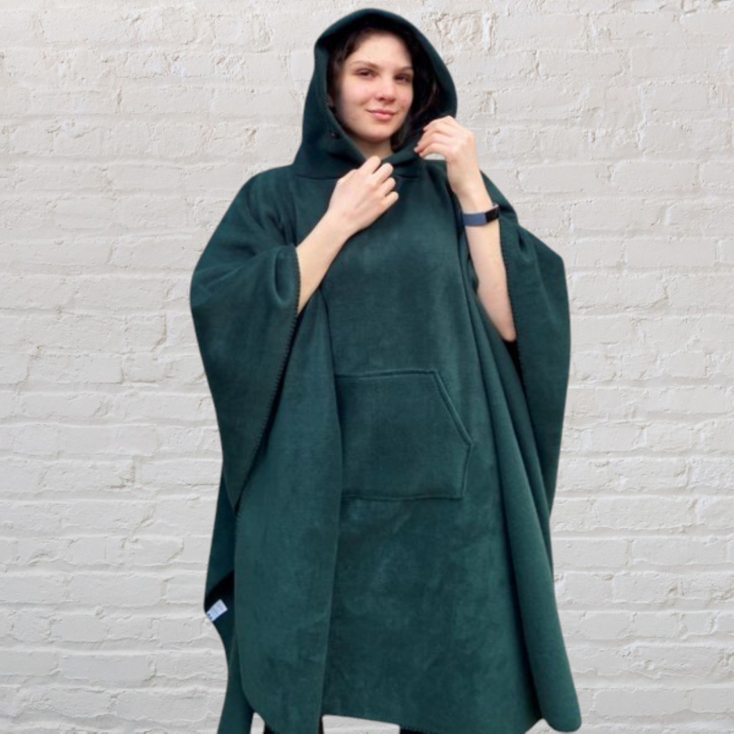 Green Fleece Hooded Blanket Poncho Scout Guide Camp Blanket Poncho