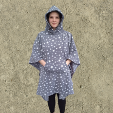 Load image into Gallery viewer, Grey with White Stars Fleece Hooded Blanket Scout Guide Camp Blanket Poncho
