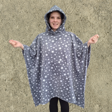 Load image into Gallery viewer, Grey with White Stars Fleece Hooded Blanket Scout Guide Camp Blanket Poncho
