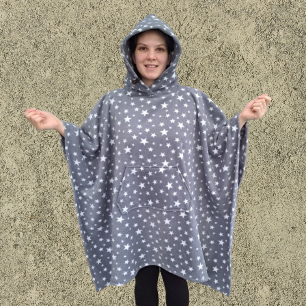 Grey with White Stars Fleece Hooded Blanket Scout Guide Camp Blanket Poncho
