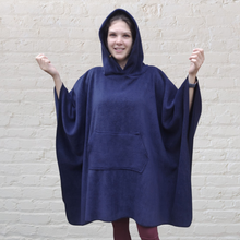 Load image into Gallery viewer, Navy Blue Fleece Hooded Blanket Scout Guide Camp Blanket Poncho
