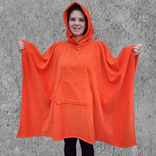 Load image into Gallery viewer, Orange Fleece Hooded Blanket Scout Guide Camp Blanket Poncho
