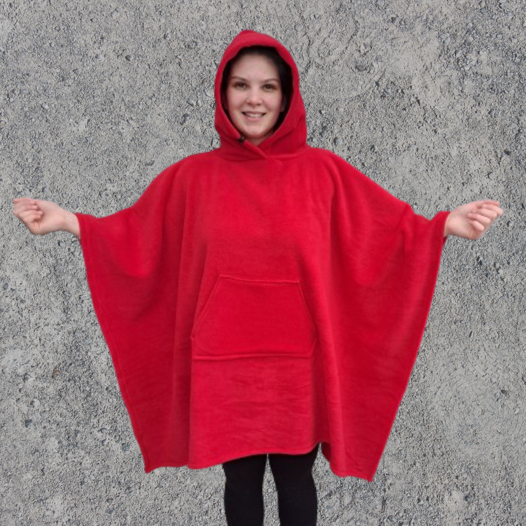 Red Fleece Hooded Blanket Poncho Scout Guide Camp Blanket Poncho