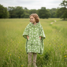 Load image into Gallery viewer, Green Flowers and Bees Fleece Hooded Blanket
