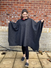 Load image into Gallery viewer, Dark Grey 100% Wool Blanket Poncho
