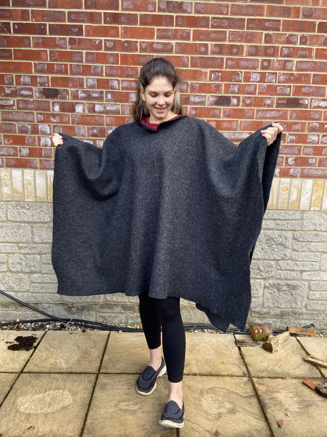 Dark Grey 100% Wool Blanket Poncho