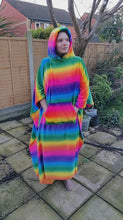 Load and play video in Gallery viewer, Extra Long Rainbow Fleece Hooded Blanket Poncho
