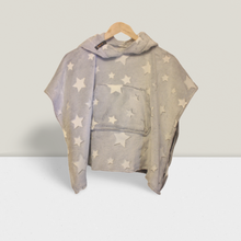 Load image into Gallery viewer, Light grey hooded blanket with glow in the dark stars and pocket
