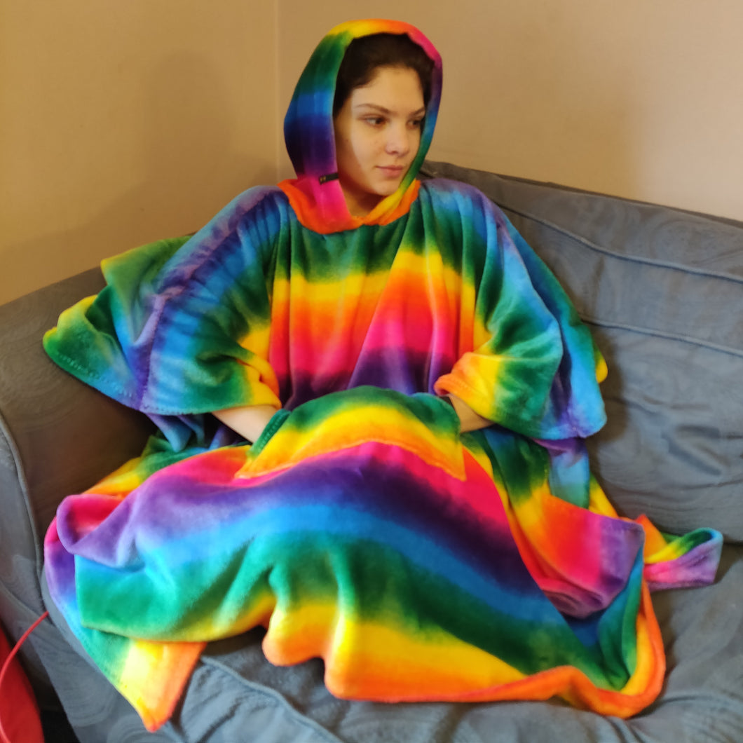 Rainbow Cuddle Fleece Hooded Blanket Poncho