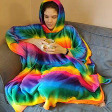 Load image into Gallery viewer, Extra Long Rainbow Fleece Hooded Blanket Poncho
