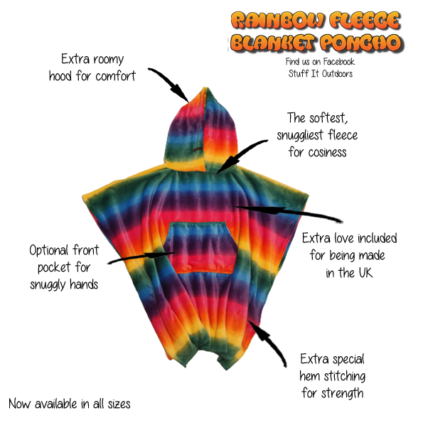 Extra Long Rainbow Fleece Hooded Blanket Poncho