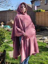 Load image into Gallery viewer, Rose Pink Hooded Fleece Blanket Poncho
