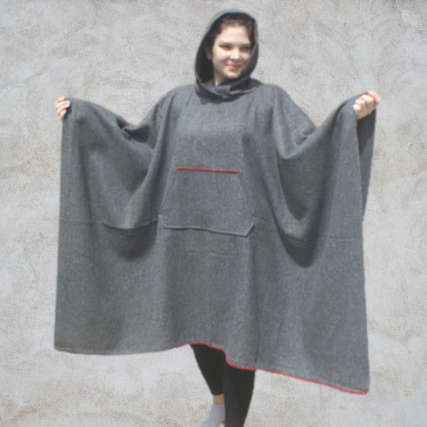 Traditional Army Surplus Grey Wool Hooded Blanket Scout Guide Camp Blanket Poncho