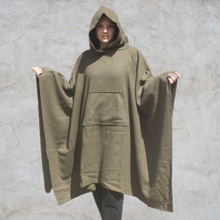 Load image into Gallery viewer, Traditional Army Surplus Olive Green Wool Hooded Blanket Poncho

