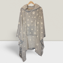 Load image into Gallery viewer, Light grey hooded blanket with glow in the dark stars and pocket
